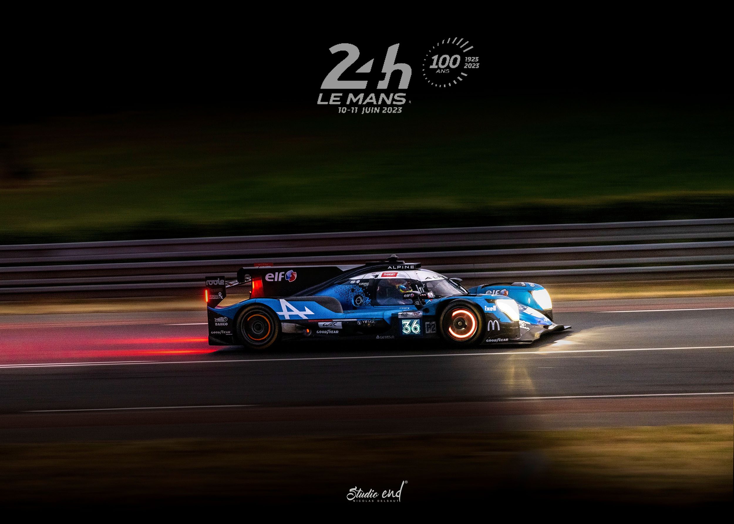LMP2 36 nuit WEB copie Photographie de LMP1 durant les 100 ans des 24h du Mans. Les freins rouges illumines la nuit